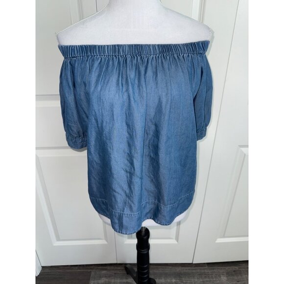 Kate Spade Broom Street Off-the-Shoulder Denim Top Blouse size XS Chambray - Picture 3 of 6